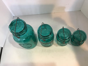 Ball Vintage Set of 4 Blue Glass Canning Jar