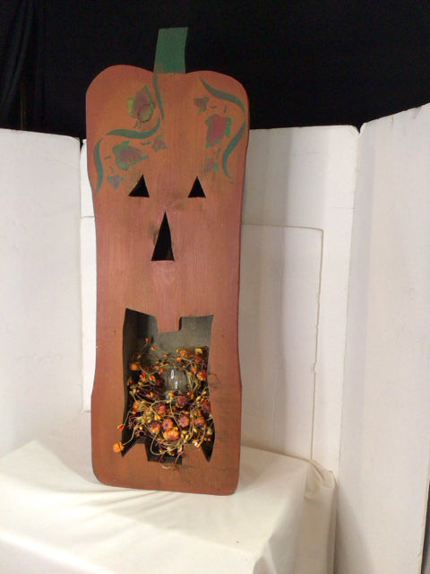 Electric Orange Wood Pumpkin Light up Holiday Item