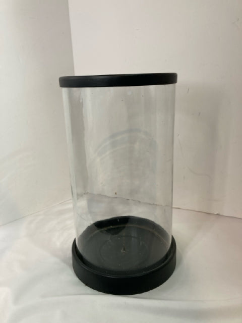 Hurricane Clear/Black Glass & Metal Candle Holder