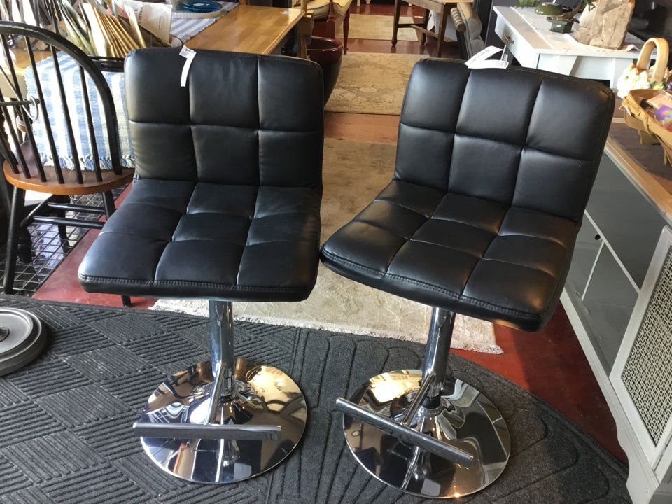 Modern Vinyl Adjustable Pair Black Barstool/Bar Stool