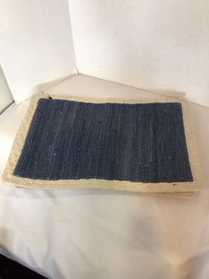 Set of 4 Blue/White Cotton Rectangle Placemats