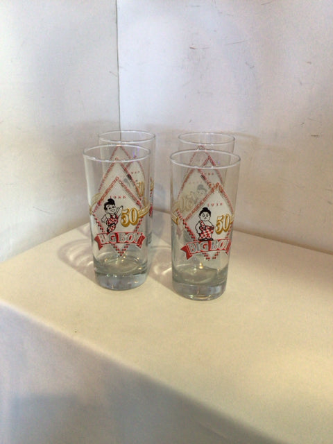 Vintage Set of 4 Clear/Red Glass Glasses