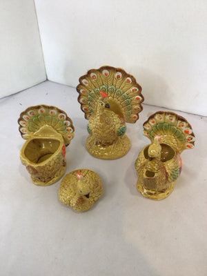 Thanksgiving Yellow Ceramic Turkey Set of 3 Holiday Item