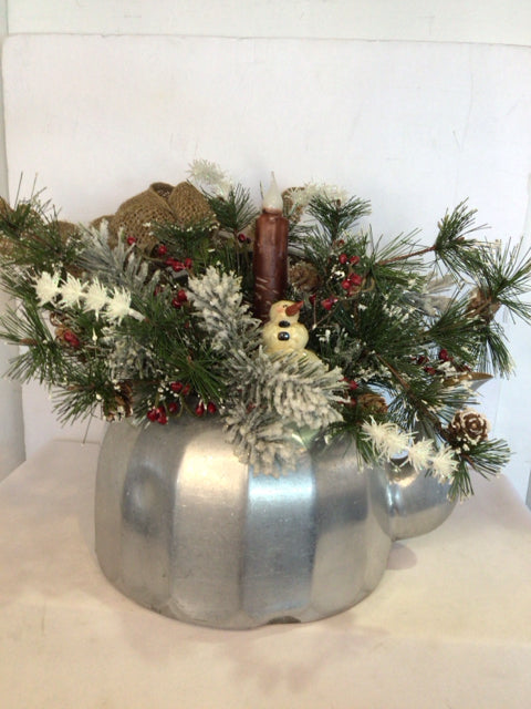 Centerpiece Gray Snowman Tea Pot Holiday Item