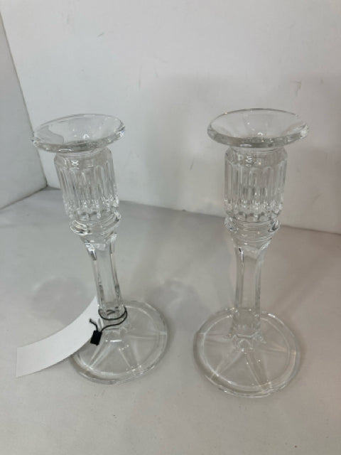 Pair Clear Glass Candlestick Candle Holders