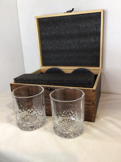 In Box Clear Cut Glass Whiskey Glasses