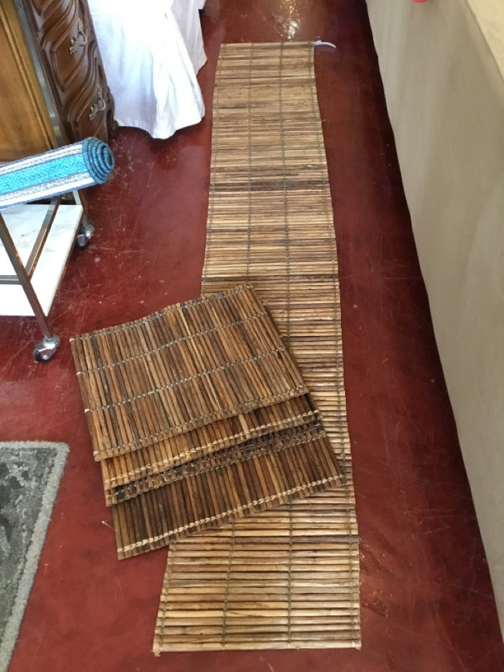 5 Piece Set Brown Bamboo Table Runner