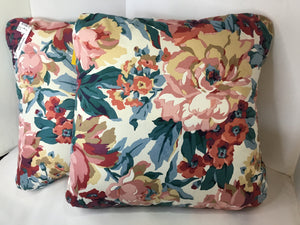 Pair White/Multi Cotton Floral Pillow Set