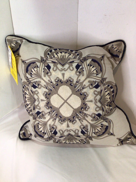 Cream/Blue Linen Down Pillow