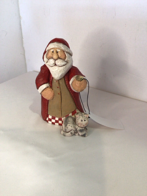Figure Red/white Wood Santa Carved Holiday Item