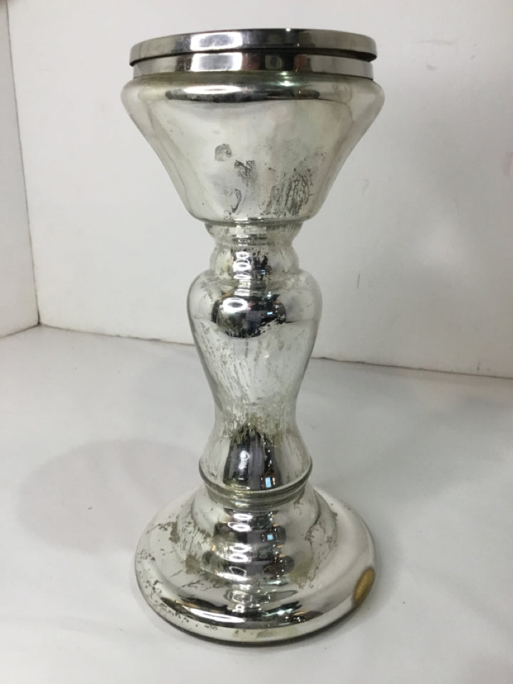 Mercury Glass Pillar Candlestick