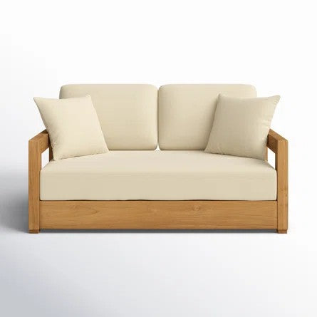 Joss & Main Outdoor/Outside Teak w/cushion Cream Loveseat/Love Seat/Sofa 5DKPWJ3