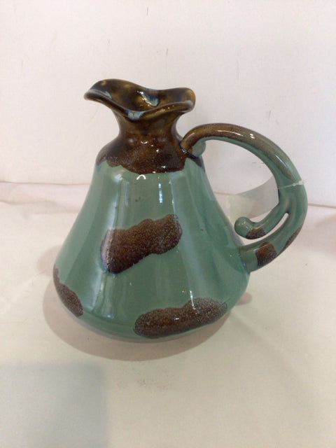 Aqua/Brown Ceramic Pitcher