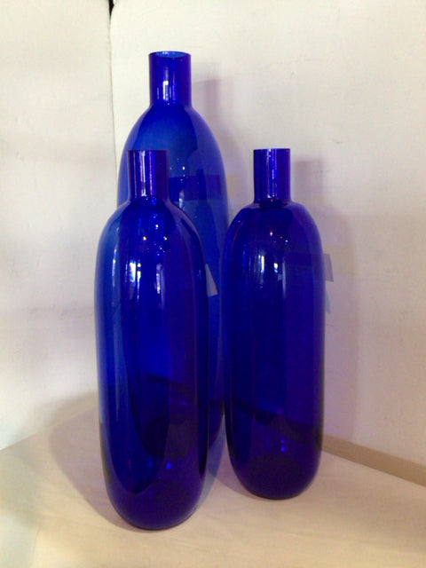 Set of 3 Blue Glass Vase