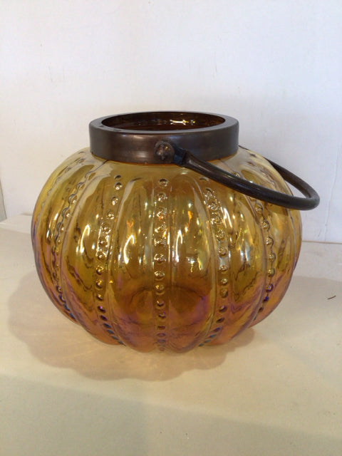 Orange Glass Pumpkin Candle Holder