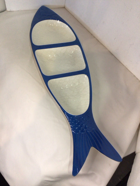 Divided Blue/White Melamine Fish Tray
