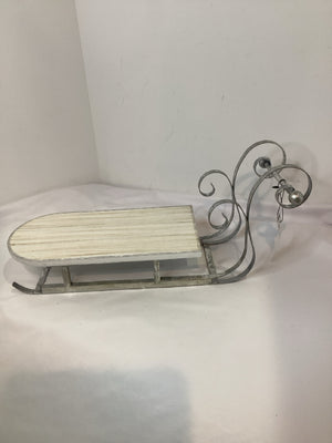 Sled Silver/White Metal/Wood Holiday Item