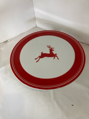 Cake Plate Red/white Reindeer Holiday Item