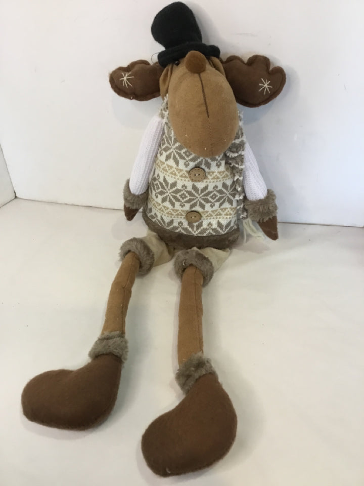Christmas Brown/White Fabric Moose Holiday Item