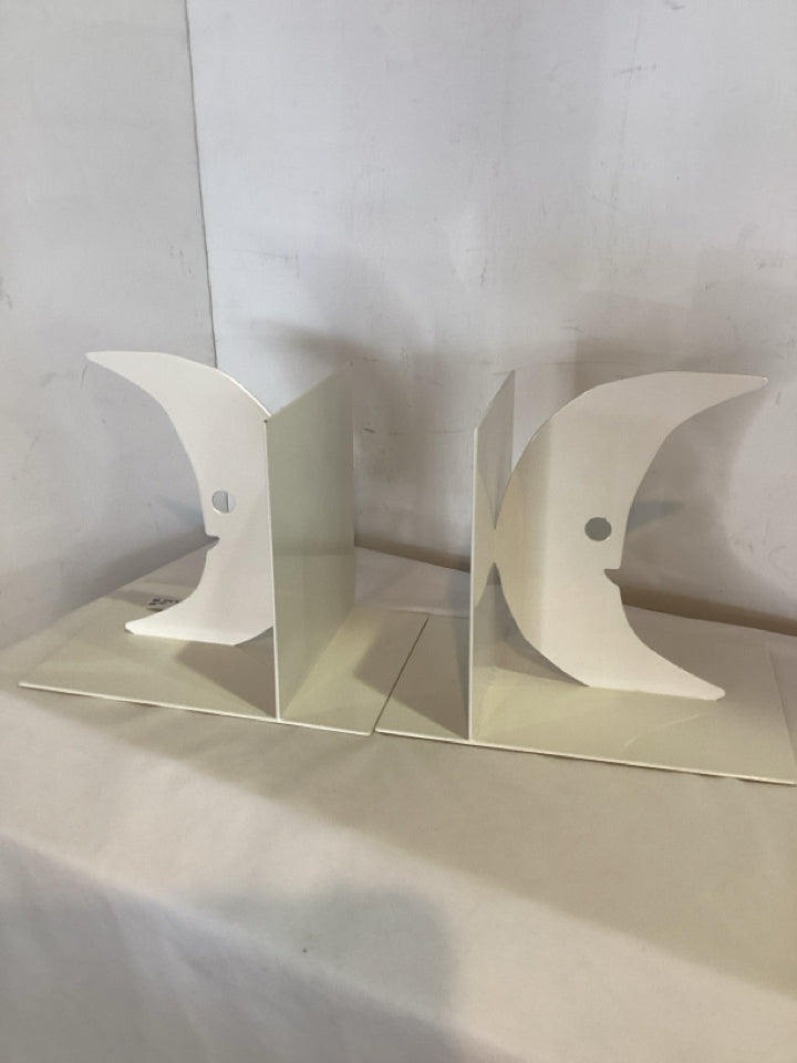 Pair White Metal Moon Book Ends
