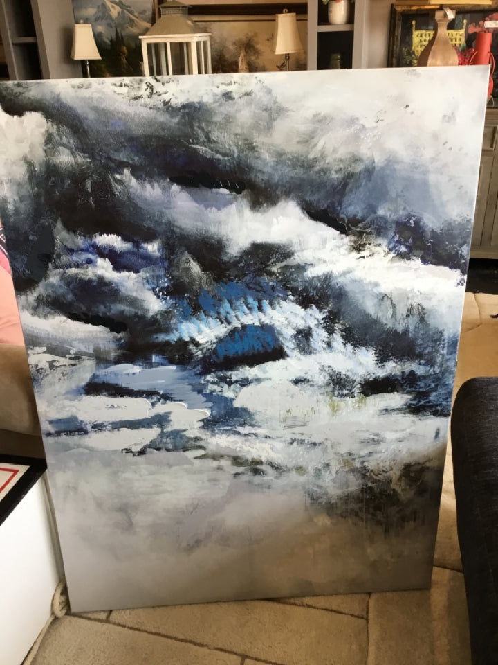 Modern Gray/blue Stretch Canvas Art