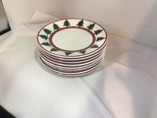 PIER 1 Plate set White/Red Ceramic Trees Set of 8 Holiday Item