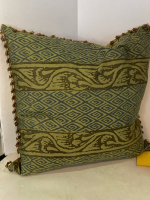 Bohemian Green/Blue Beaded Satin Tribal As Is Pillow