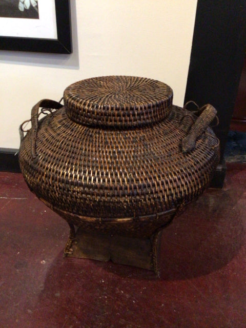Bohemian Brown Wicker Lidded Basket