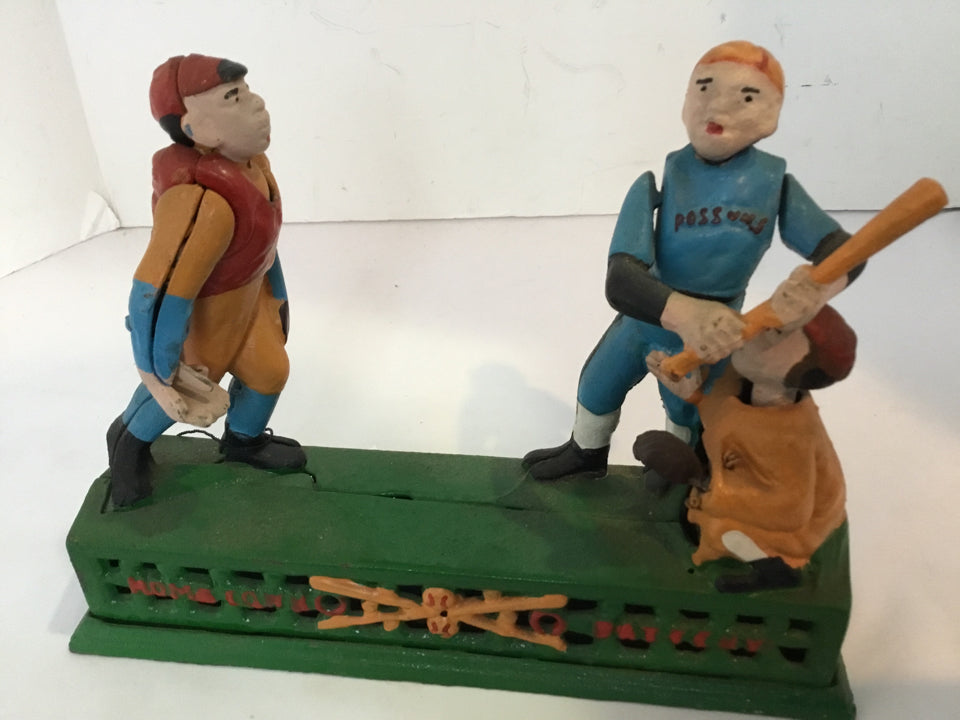 Vintage Green/Mix Cast Iron Baseball Bank