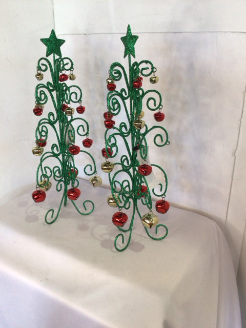 Pair Green/Red Metal Glitter Christmas Tree Holiday Item