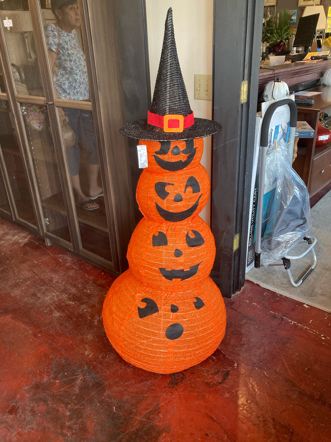 Light Up Orange Fabric Pumpkin On Stand Decoration
