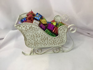 Table Top White/Multi Metal Sleigh Presents Holiday Item