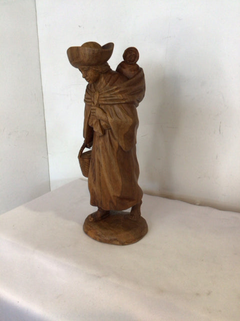 Hand Carved Brown Wood Woman Sculpture