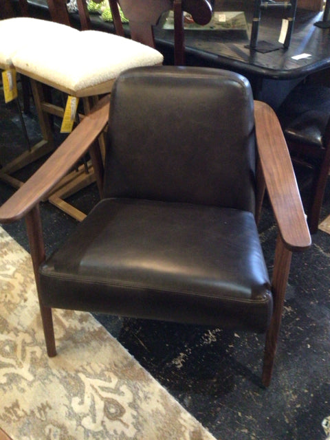 Denver Modern Mid-Century Leather Open Arm Black Chair 6TVDKJWK