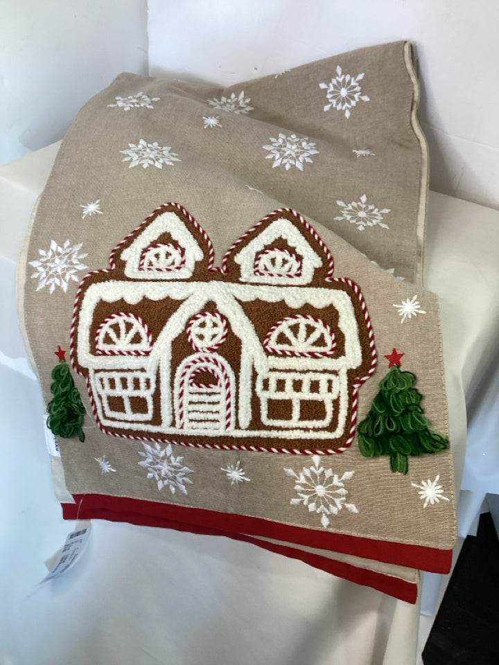 Kirkland's Table Runner Beige/Multi Polyester Gingerbread House Holiday Item