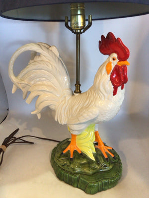 White/Multi Ceramic Rooster As Is Lamp