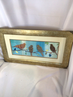 Signed Blue/Multi Birds Framed Art