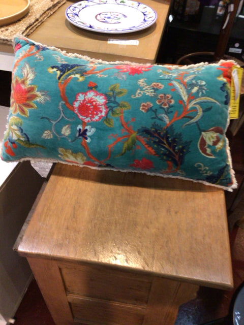 World Market Aqua/White Velvet Floral Pillow