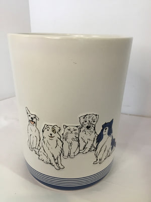 White/Blue Ceramic Dogs Waste Basket