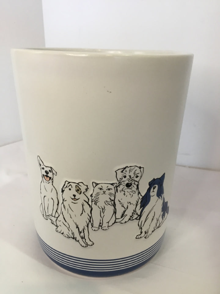 White/Blue Ceramic Dogs Waste Basket