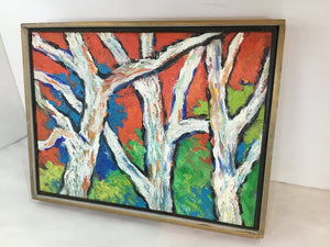 Abstract Green/White Trees Framed Art