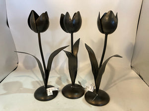 Votive Black Metal Tulip Set of 3 Candle Holder