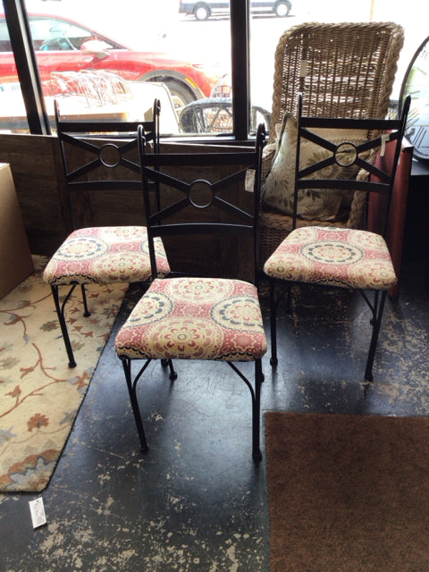 Set of 3 Wrought Iron Upholstered Seat Black/Red Chair