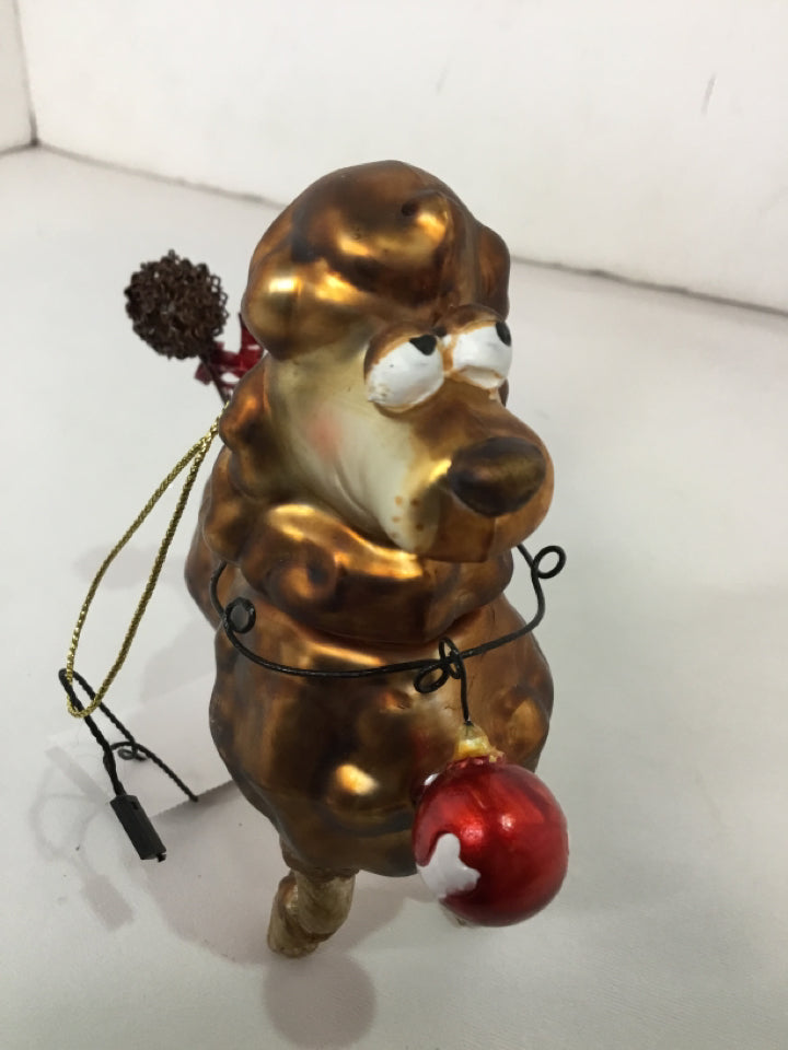 Ornament Brown/White Glass Dog Holiday Item