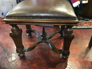 Traditional Brown Leather Criss Cross FootStool/Ottoman