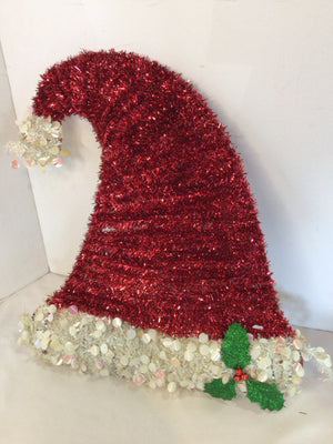 Hanging Red/white Tinsel Hat Holiday Item