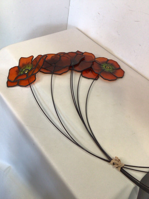 Set of 6 Orange Poppies Stained Glass