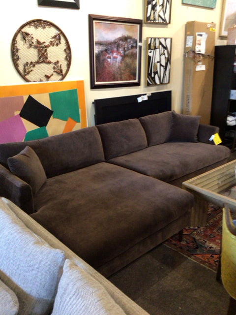 Poly & Bark Velvet Brown Sectional Sofa 2CY6YFWL