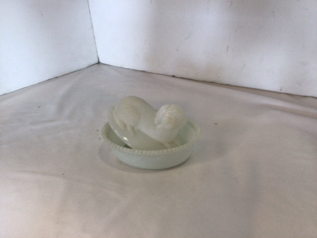 Candy White Milk Glass Dog Bowl