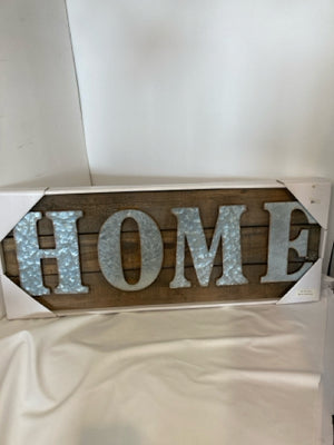 Silver/Brown Wood Galvanized Steel Home Sign